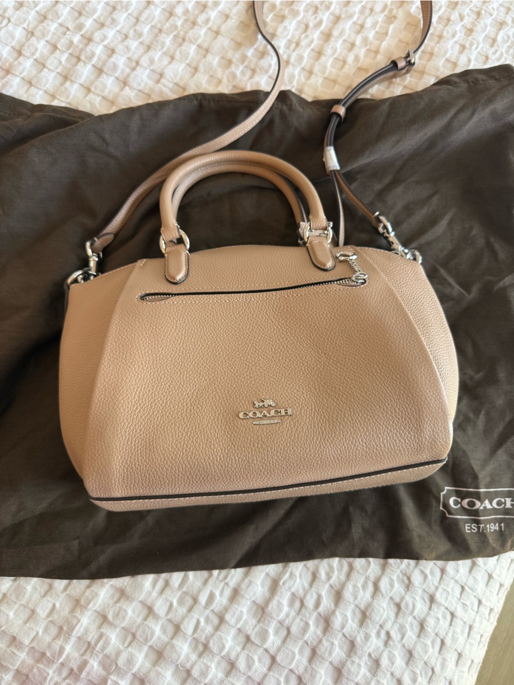 Coach Pebbled Leather Satchel in Taupe Beige